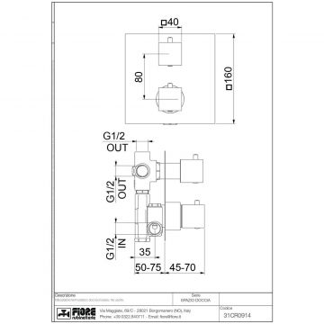 Смеситель для душа Fiore (Фиоре) X-Termo, встраиваемый в стену на 3 выхода, с термостатом (квадратная панель и ручки), цвет хром 31CR0914