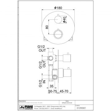 Смеситель для душа Fiore (Фиоре) X-Termo, встраиваемый в стену на 3 выхода, с термостатом (круглая панель и ручки), цвет золото 31OO0921