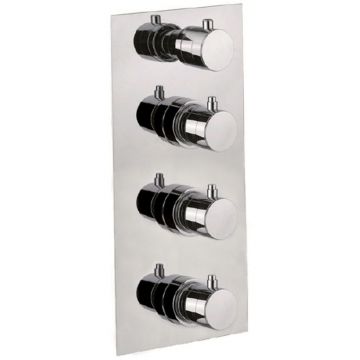 Смеситель для душа Fiore (Фиоре) X-Termo, встраиваемый в стену на 4 выхода, с термостатом (прямоугольная панель и круглые ручки), цвет золото 31OO0915