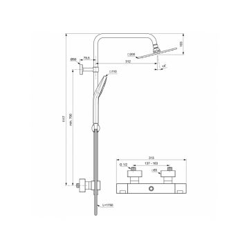 Душевая система Ideal (Идеал) Standard Ceratherm T100 в комплекте с термостатическим смесителем A7540AA хром