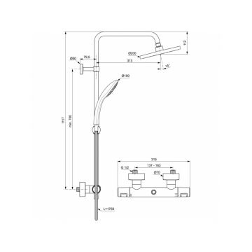 Душевая система Ideal (Идеал) Standard Ceratherm T25 в комплекте с термостатическим смесителем A7545XG Черный шелк