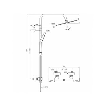 Душевая система Ideal Standard Ceratherm T50 термостатическая A7565AA хром