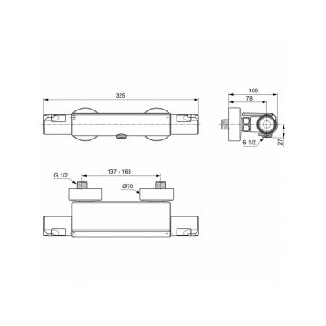 Смеситель для душа Ideal (Идеал) Standard Ceratherm T50 термостатический с полочкой A7695AA хром