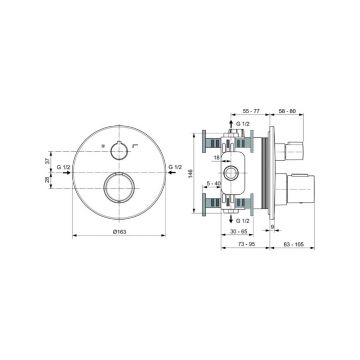 Смеситель для ванны Ideal (Идеал) Standard Ceratherm Т100 термостатический скрытого монтажа A5814XG Черный шелк