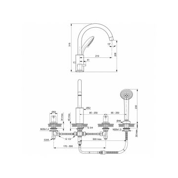 Смеситель на борт ванны Ideal (Идеал) Standard Ceraline BC198AA хром