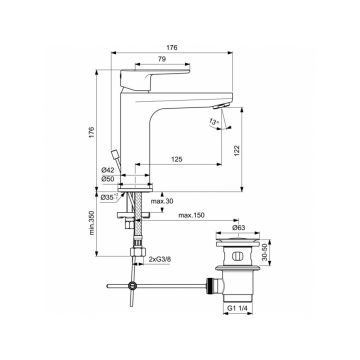 Смеситель для раковины Ideal (Идеал) Standard Cerafine O с металлическим донным клапаном BC699AA хром