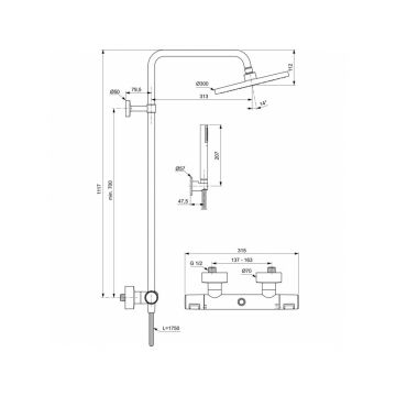 Душевая система Ideal (Идеал) Standard Cerafine T25 с термостатическим смесителем BC748XG Черный шелк