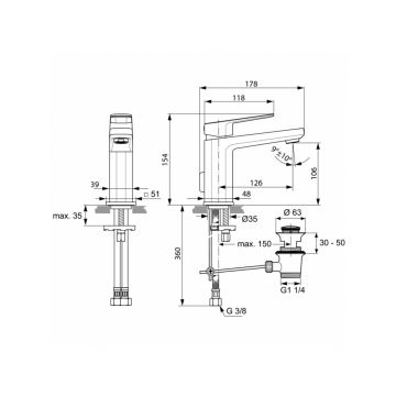 Смеситель для раковины Ideal (Идеал) Standard Tonic II с донным клапаном A6326AA хром