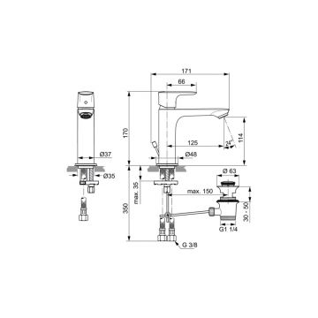 Смеситель для раковины Ideal (Идеал) Standard Air Grande A7012GN Серебряный Шторм