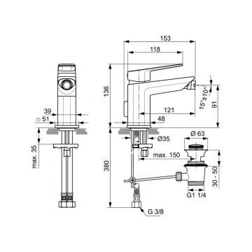 Смеситель для биде Ideal (Идеал) Standard Tonic II с донным клапаном A6336AA хром