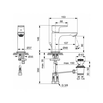Смеситель для раковины Ideal (Идеал) Standard Connect Air A7007AA хром