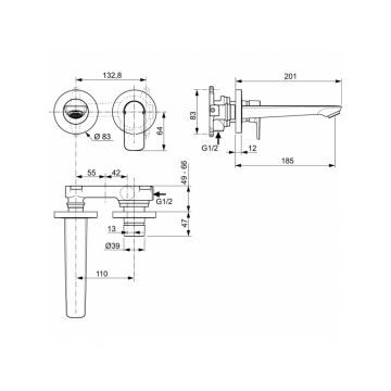 Смеситель для раковины Ideal (Идеал) Standard Connect Air скрытого монтажа A7029AA хром