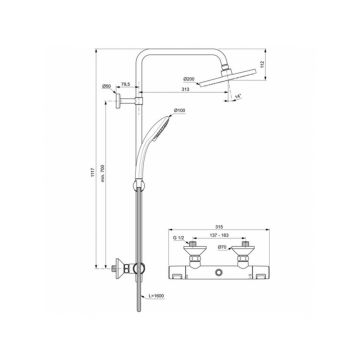 Душевая система Ideal (Идеал) Standard Ceratherm T25 термостатическая A7208AA хром