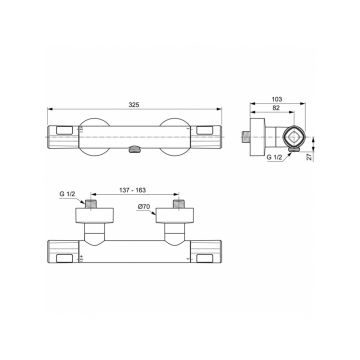 Смеситель для душа Ideal (Идеал) Standard Ceratherm T100 термостатический A7229AA хром
