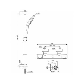 Смеситель для душа Ideal (Идеал) Standard Ceratherm T100 термостатический A7235AA хром