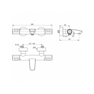 Смеситель для ванны Ideal (Идеал) Standard Ceratherm T100 термостатический A7238AA хром