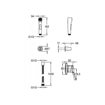 Смеситель для биде Jacob Delafon (Якоб Делафон) Elate с гигиеническим душем скрытого монтажа E24610-BL черный матовый