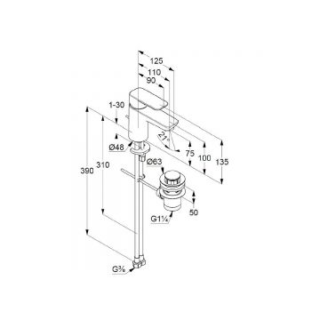 Смеситель для раковины Kludi (Клуди) Pure&Style 403823975, черный матовый