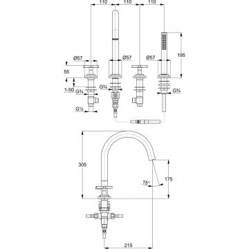 Смеситель для ванны Kludi (Клуди) Classic 204250520 установка на борт, хром