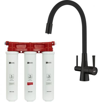 Комплект Lemark: Смеситель LM3075BL для кухни с гибким изливом + Фильтр BASIC для очистки воды, черный