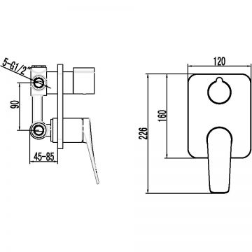 Смеситель Lemark (Лемарк) Bronx LM3728BL для ванны и душа встраиваемый с 3-функц. дивертором, черный