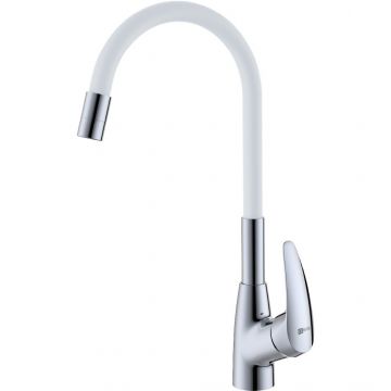 Смеситель Lemark (Лемарк) Linara LM0415C-White для кухни, с гибким изливом, хром/белый