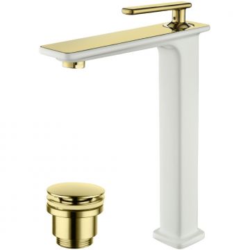 Смеситель Lemark (Лемарк) Mista LM6409WG для умывальника высокий, монолитный, белый/золото