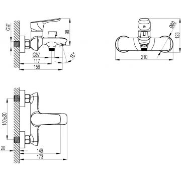 Смеситель Lemark (Лемарк) Selena LM0812C для ванны, с коротким изливом, хром