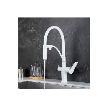 Смеситель Lemark (Лемарк) Bronx для кухни с подключением к фильтру с питьевой водой (LM3761MW) белый