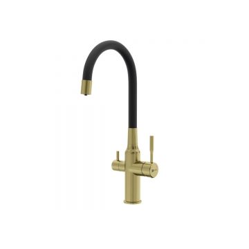 Смеситель Lemark (Лемарк) Expert для кухни c гибким изливом, с подключением к фильтру с питьевой водой (LM5083LGN-Black) черный,золото