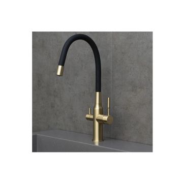 Смеситель Lemark (Лемарк) Expert для кухни c гибким изливом, с подключением к фильтру с питьевой водой (LM5083LGN-Black) черный,золото