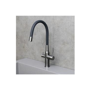 Смеситель Lemark (Лемарк) Expert для кухни c гибким изливом, с подключением к фильтру с питьевой водой (LM5083GMN-Black) графит