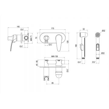 Смеситель Lemark (Лемарк) Linara с гигиеническим душем, встраиваемый (LM0419C) хром