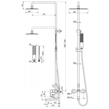 Душевая система Lemark (Лемарк) Ursus с регулируемой высотой штанги и верхней душевой лейкой ″Тропический дождь″ (LM7262BG) золото