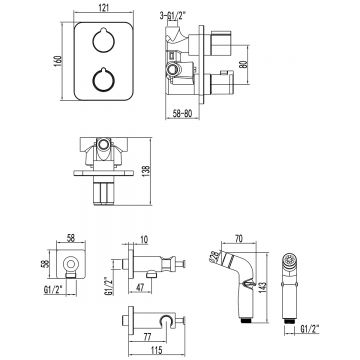 Смеситель Lemark (Лемарк) Bronx с гигиеническим душем термостатический встраиваемый (LM3740GM) графит