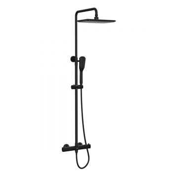 Смеситель для душа Lemark (Лемарк) Ursus термостатический с регулируемой высотой штанги и лейкой верхнего душа «Тропический дождь» (LM7270BL) черный