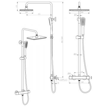 Смеситель для душа Lemark (Лемарк) Ursus термостатический с регулируемой высотой штанги и лейкой верхнего душа «Тропический дождь» (LM7270BL) черный
