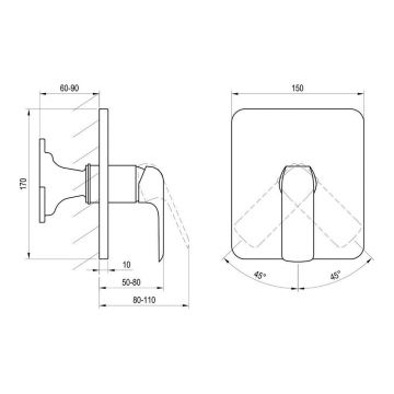 Смеситель для ванн Ravak (Равак) Flat FL 066.00 X070124 скрытого монтажа без переключателя, хром
