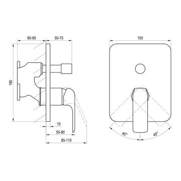 Смеситель для ванн Ravak (Равак) Flat FL 065.00 X070123 скрытого монтажа с переключателем, хром