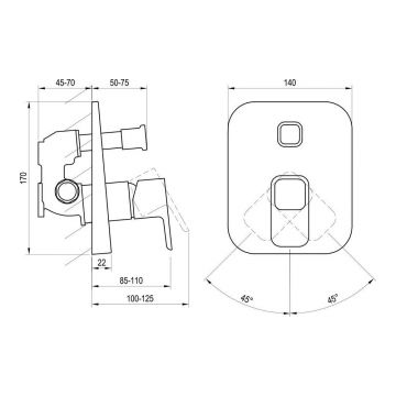 Смеситель для ванн Ravak (Равак) 10° TD 065.00 X070070 скрытого монтажа с переключателем, хром