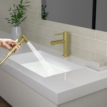 Смеситель для раковины с гигиеническим душем Timo (Тимо) Saona золото матовое (2360/17G)