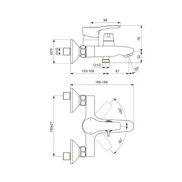 Смеситель для ванны и душа Vidima (Видима) Meloy BA411AA, хром