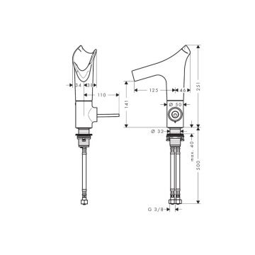 Смеситель для раковины Hansgrohe (Хансгрое) Axor Starck V 140 со стеклянным изливом 12112340 шлифованный черный хром