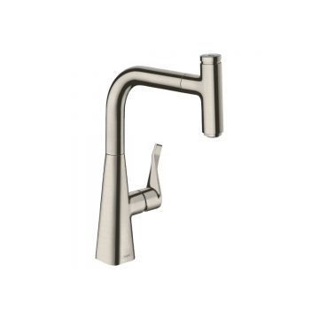 Смеситель для кухни Hansgrohe (Хансгрое) Metris Select M71 240 с вытяжным изливом 1jet 14857800 сталь