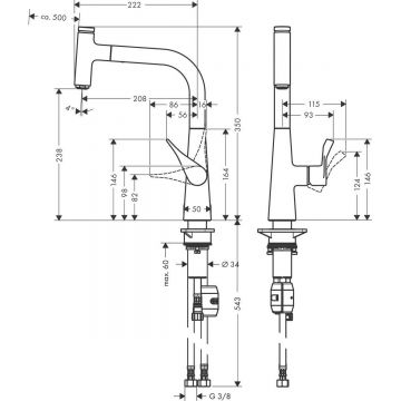 Смеситель для кухни Hansgrohe (Хансгрое) Metris Select M71 240 с вытяжным изливом 1jet 14857800 сталь