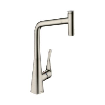 Смеситель для кухни Hansgrohe (Хансгрое) Metris Select с выдвижным изливом 14884800 сталь