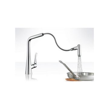 Смеситель для кухни Hansgrohe (Хансгрое) Metris Select с выдвижным изливом 14884800 сталь