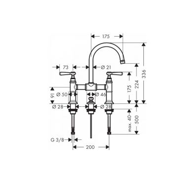 Смеситель для раковины Hansgrohe (Хансгрое) Axor Montreux с двумя рукоятками 220 с рычаговыми рукоятками 16511820 шлифованный никель