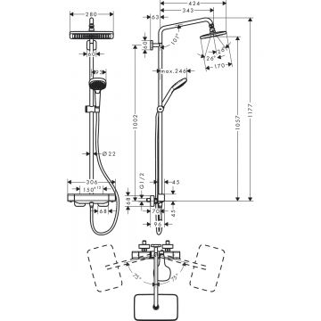 Душевая система Hansgrohe (Хансгрое) Showerpipe Croma E 280 1jet с термостатом для душа EcoSmart 27660000 хром