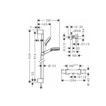 Душевая система Hansgrohe (Хансгрое) Crometta внешнего монтажа Varioс термостатом Ecostat 1001 CL 27813400 белый хром